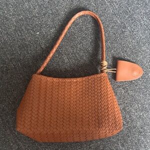 Elegant Brown Woven-embossed Shoulder Bag with liner bag - 27*16cm
